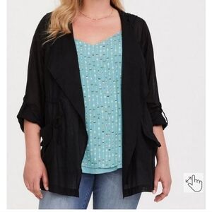 Torrid Black Voile Lightweight Jacket Cinch Waist 00XL US 10
